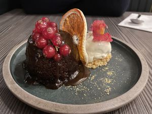 Vegan steam pudding. It tastes as good as it looks  at Food For Friends in Brighton