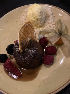 Spiced pudding- beautiful presentation and absolutely delicious!!   at Food For Friends in Brighton