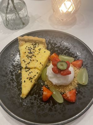 The best lemon tart I’ve ever had - and I always choose this if it’s on the menu! Also very impressed with the sorbet, neither were too lemony!   at Food For Friends in Brighton