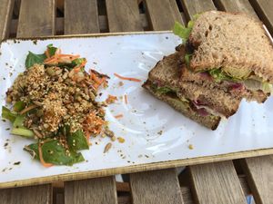 Tofu sausage sandwich  at Infinity Foods Kitchen in Brighton