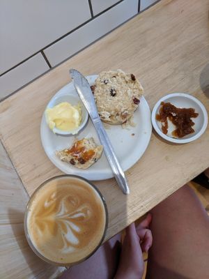 Coffee and fruit scone 😍 at Infinity Foods Kitchen in Brighton