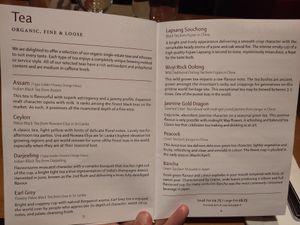 Tea options at Terre a Terre in Brighton