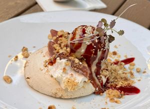 Hazelnut meringue and tahini ice cream   at Terre a Terre in Brighton