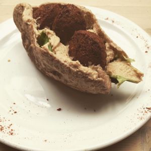 falafel and hummus wholemeal pita - delicious!!! ❤️ at Wai Kika Moo Kau in Brighton