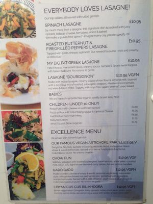 Menu at Rainbow Vegetarian Cafe in Cambridge