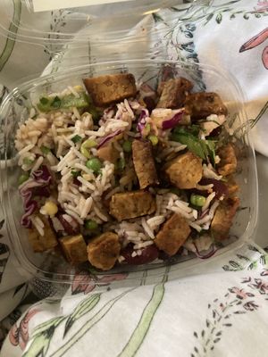 Vegan & GF tempeh rice box  at Arjuna Wholefoods Ltd in Cambridge