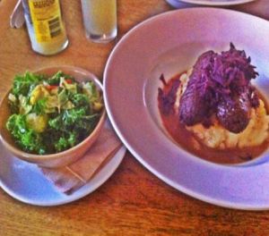 Chilli, sprouts & kale and the sausage & mash. at The Warehouse Cafe in Birmingham