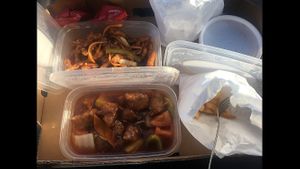 Chips, sweet and sour chicken at Veggie World in Milton Keynes