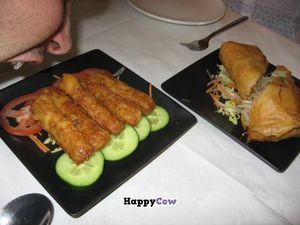 House Special Rolls (stuffed beancurd rolls) & Pancake Roll (stuffed with beansprouts and veggie soya meats) at Veggie World in Milton Keynes