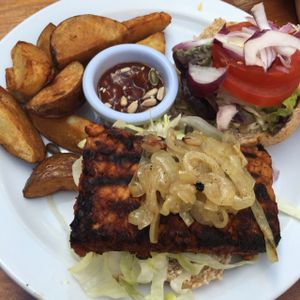 Tempeh burger at Alley Cafe Bar in Nottingham