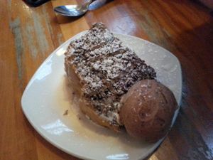 vegan Coffee & Walnut Sponge served with icecream 
(v) at Alley Cafe Bar in Nottingham