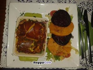 My delicious food! A vegan take on a Mexican dish. So tasty. The beetroot was also delicious! at Aubergine Cuisine in Nottingham