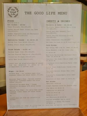 Menu at The Good Life Wholefood Restaurant in Shrewsbury