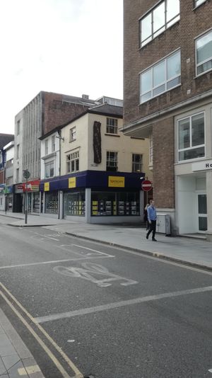 Street sign (it's hard to find!) at The Good Earth in Leicester