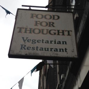 sign on Neal Street at Food For Thought in London