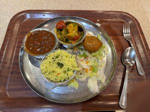 Vegan thali and pakora   at Govinda's in London