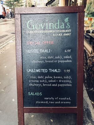 Sign in front of restaurant at Govinda's in London
