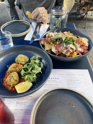 Courgette ‘feta’ fritters with nanchos  at Mildreds - Soho in London