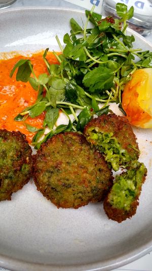 Courgette and Pea Fritters at Mildreds - Soho in London