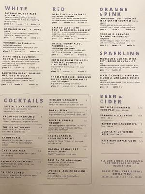 Alcohol menu   at Mildreds - Soho in London