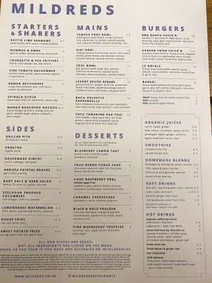Menu   at Mildreds - Soho in London