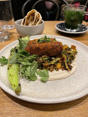 Mercimek kofte with paratha bread  at Mildreds - Soho in London