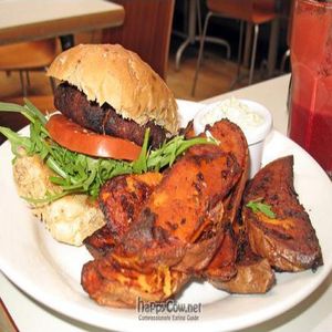 Vegan Burger with Sweet Potato Fries at Mildreds - Soho in London