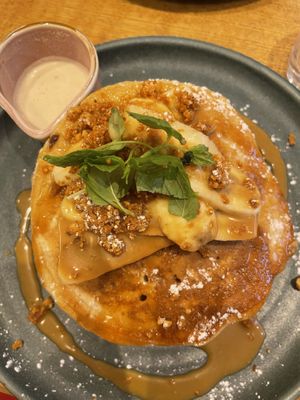 Banana and butterscotch and praline pancakes   at Mildreds - Soho in London