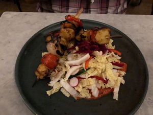 amba chik'n* kebabs at Mildreds - Soho in London