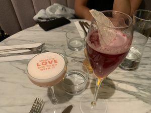 Noughty pink citrus spritz & Lychee rose martini  at Mildreds - Soho in London