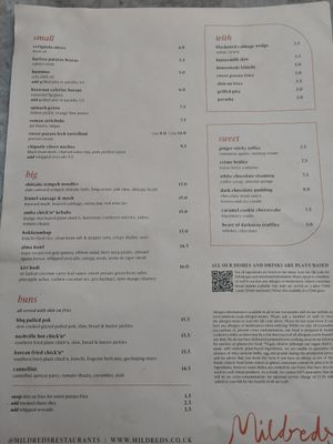 Menu at Mildreds - Soho in London