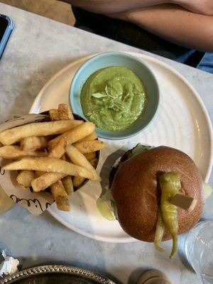 Nashville hot chick’n bun. With whipped avo on the side    at Mildreds - Soho in London