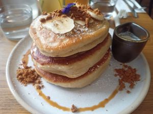 Banana biscoff pancakes at Mildreds - Soho in London