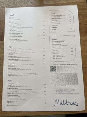 Regular menu   at Mildreds - Soho in London