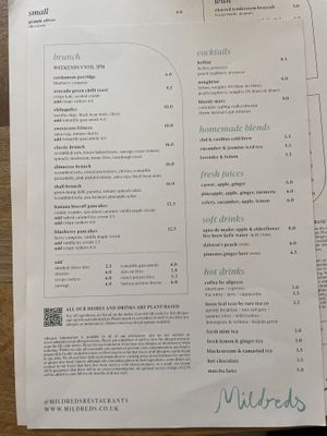 Brunch menu (until 3)  at Mildreds - Soho in London
