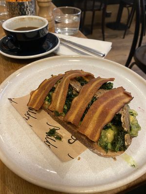 Americana , avocado toast with kale and rashers .  at Mildreds - Soho in London