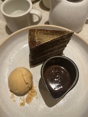 Chocolate Cake with Salted Caramel ice cream   at Mildreds - Soho in London