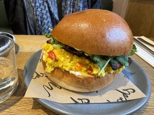 Scrambled tofu breakfast sandwich   at Mildreds - Soho in London
