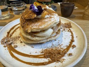 Banana biscoff pancakes   at Mildreds - Soho in London