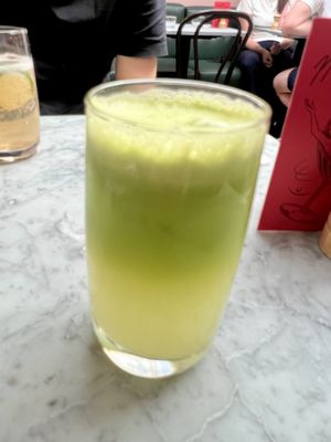 Fresh pressed green juice with kale,celery, cucumber, apple, lemon   at Mildreds - Soho in London