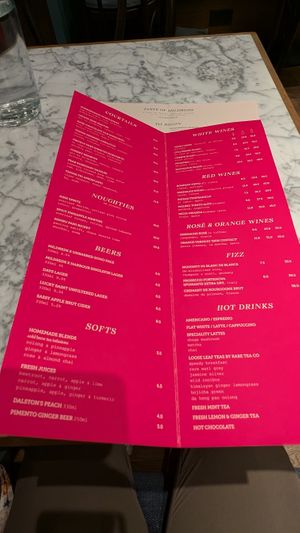 Drinks menu at Mildreds - Soho in London