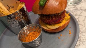 Beetroot Railway Cutlet burger at Mildreds - Soho in London