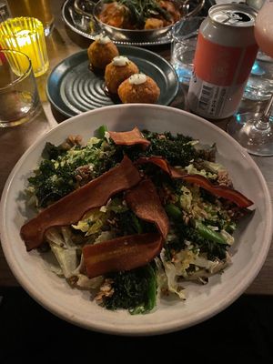 Artichoke kale ceasar salad and rashers at Mildreds - Soho in London