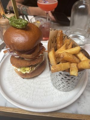 Tasty burger and triple cooked chips    at Mildreds - Soho in London