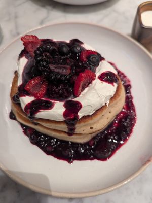 Berries & cream pancakes at Mildreds - Soho in London