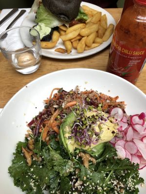 the soul bowl and “chicken” burger  at Mildreds - Soho in London