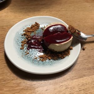 Caramel cheesecake (minus the blackberry and dissected a little!) at Mildreds - Soho in London