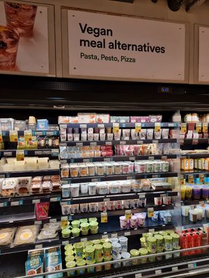 Vegan meal alternatives fridge at Whole Foods Market - Piccadilly in London