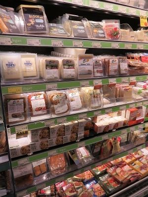 fridge, vegan products at Whole Foods Market - Piccadilly in London