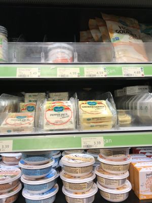 Vegan cheeses  at Whole Foods Market - Piccadilly in London